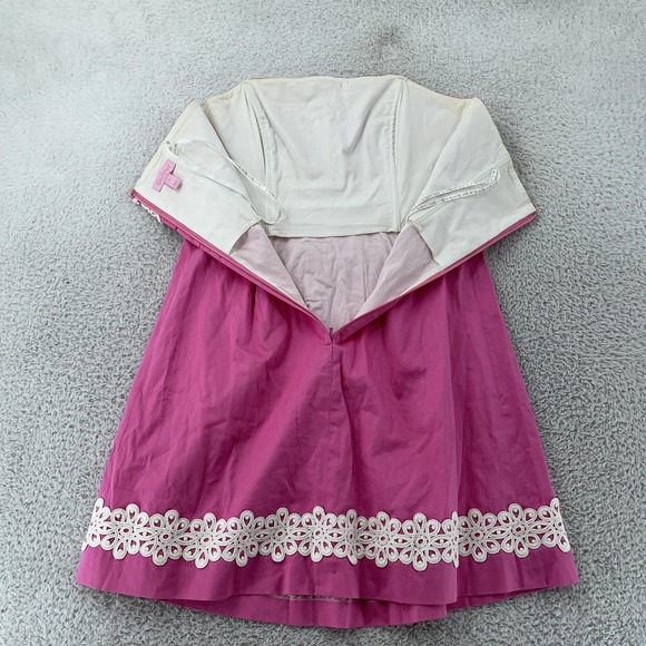 Lilly Pulitzer Dress Womens 8 Pink Strapless Lace Trim A-Line‎ Fit Flare Eyelet - Picture 4 of 9